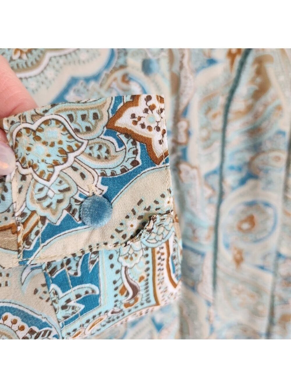 VINTAGE 90s BOHO WESTERN LEMONGRASS STUDIO PAISLY PRINT TOP BLOUSE SMALL - Picture 7 of 9